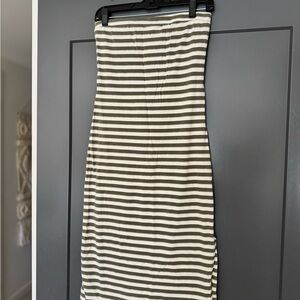 Striped Women's Strapless Dress - Olive Green and White